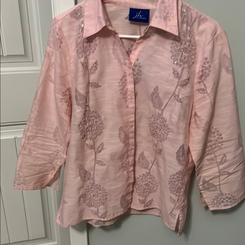 Pink Floral Button-Up Blouse
